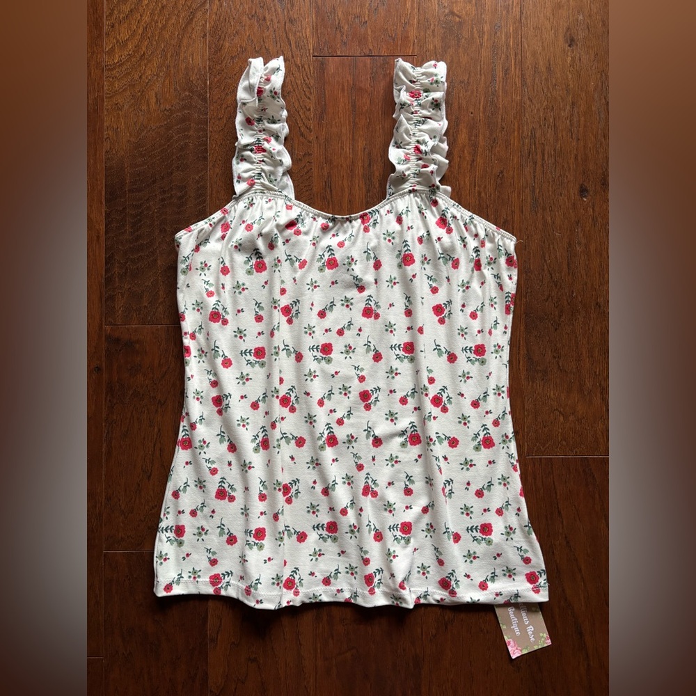 White Birch Ivory Floral Ruffle Sleeve Knit Top | Size XL - Picture 4 of 9